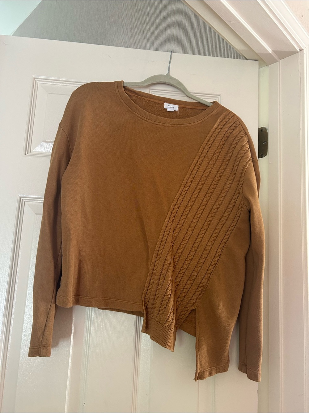 Wilt Carmel Diagonal Cable-Detail Cotton Crewneck Sweatshirt/Sweater